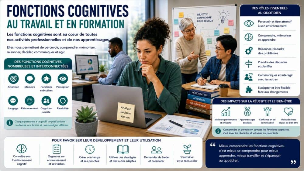 Infographie sur les fonctions cognitives au travail et en formation